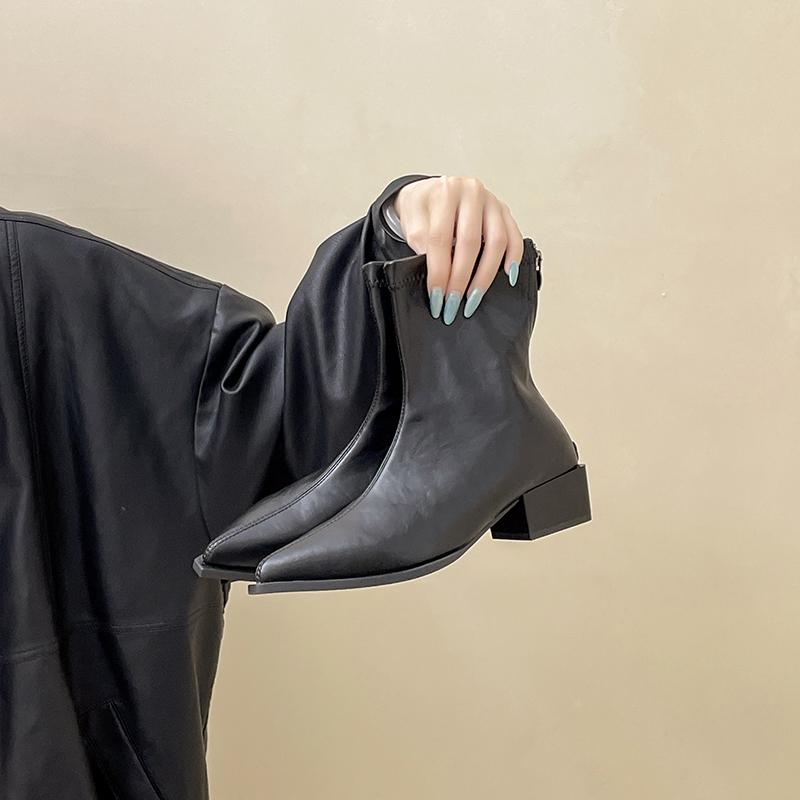 Fashion Spring Autumn Fashion Pointed Toe Women Short Boots Pointed Toe Thick Heels Shoes Botas Zapatos De Mujer