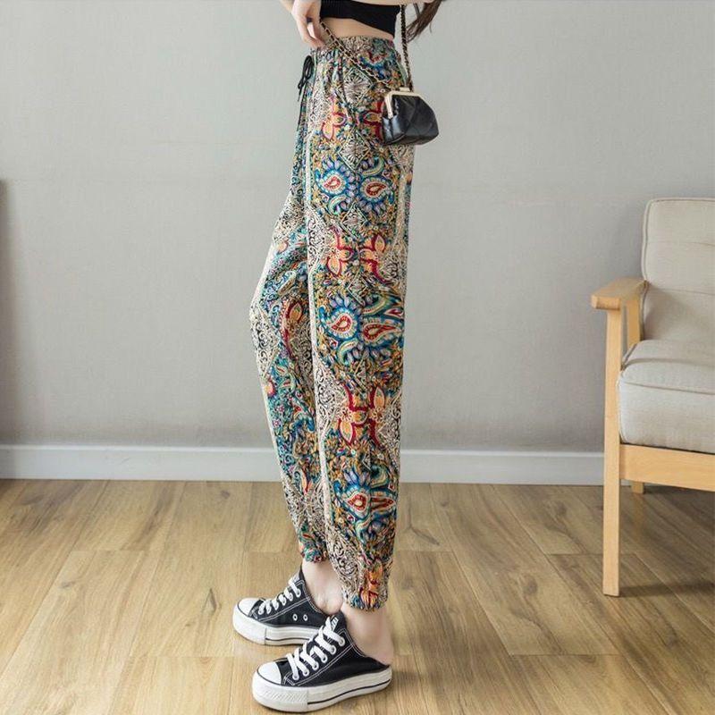 Summer Women's Printed Harem Pants Thin and Loose Ankle Pants Corset Bloomers