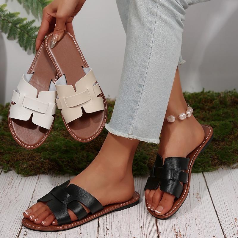 Women's Wide Width Single Strap Sandals, Open-Toe Beach Slides, European Summer Slippers for Women