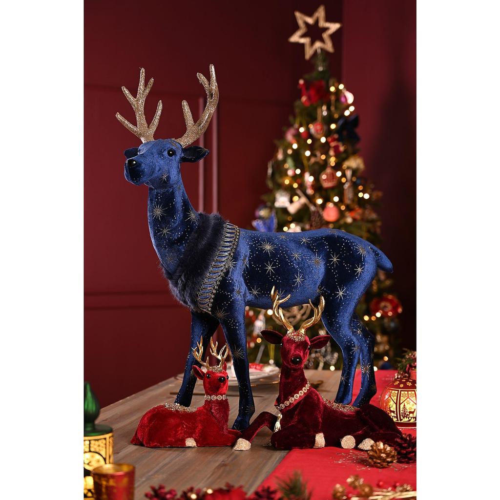 Regal Tidings Red Velvet Sitting Deer - 20cm