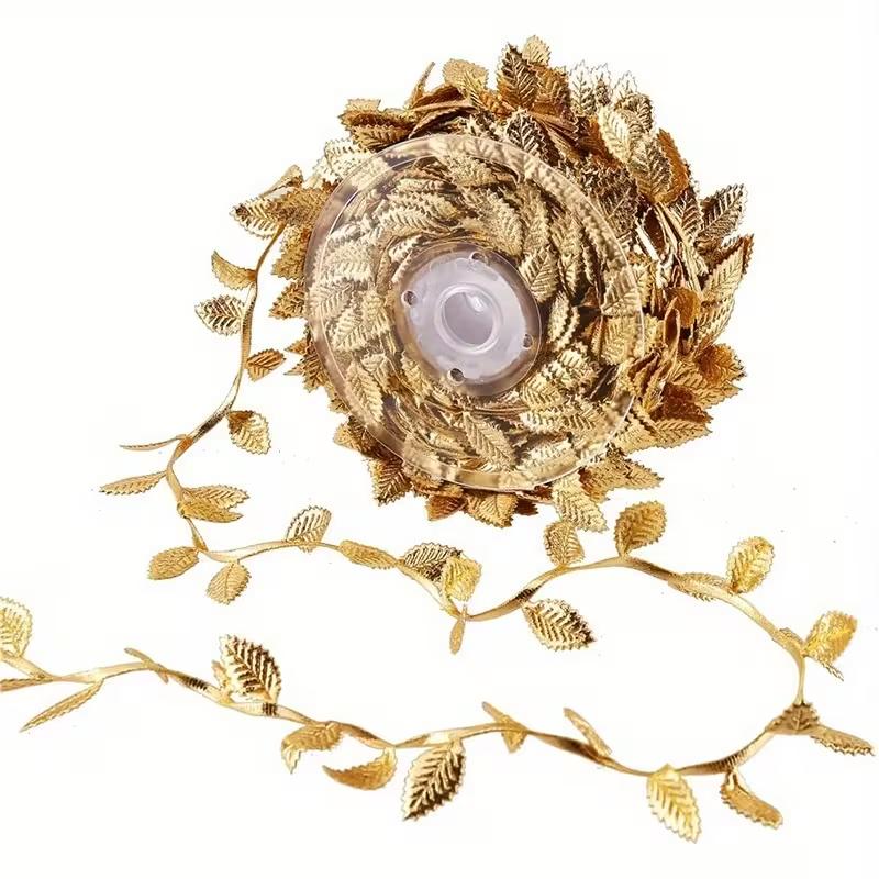 1pc Artificial Small Leaf Rope Wreath Plant Vine Gold Vines Leaves String Trim Ribbon Christmas Diy Decoration Materials 10 M