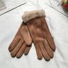 Suede Women's Gloves Single Line Hairy Winter Warm Outdoor Fleece Student Split Finger Touch Screen Gloves