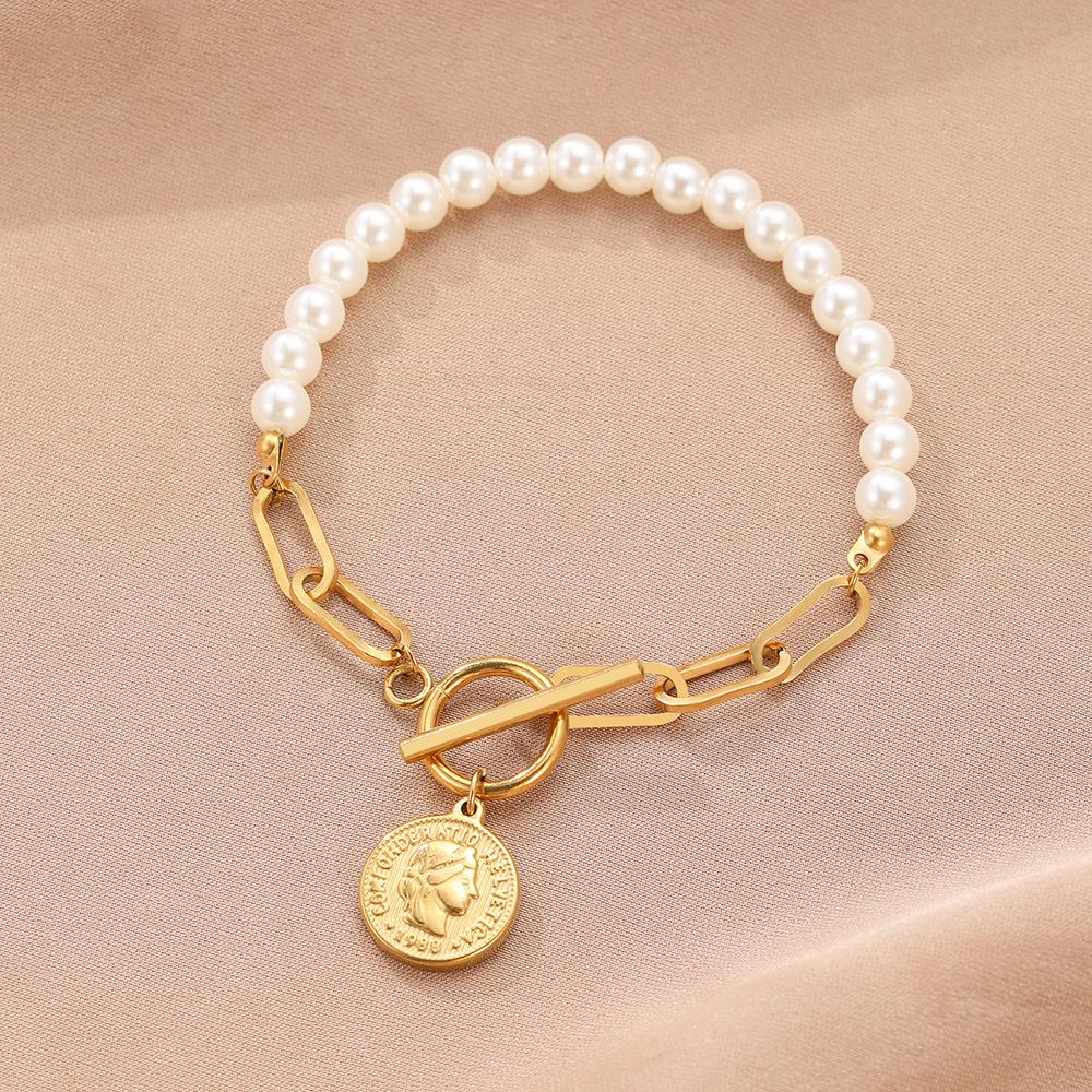 

Браслеты из нержавеющей стали, белый искусственный жемчуг, Аватар королевы, модный высококачественный браслет для женщин, ювелирные изделия, свадебные подарки