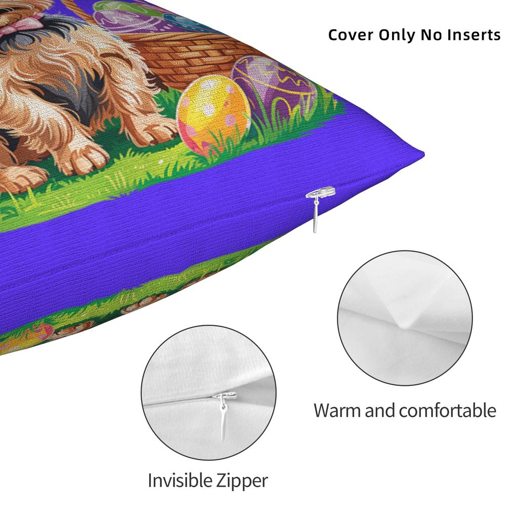 Cute Bunny Yorkie Terrier Dog Easter Eggs Pillow Cover Soft Cushion Cover Vintage Pillow Case For Office Car Home Decor