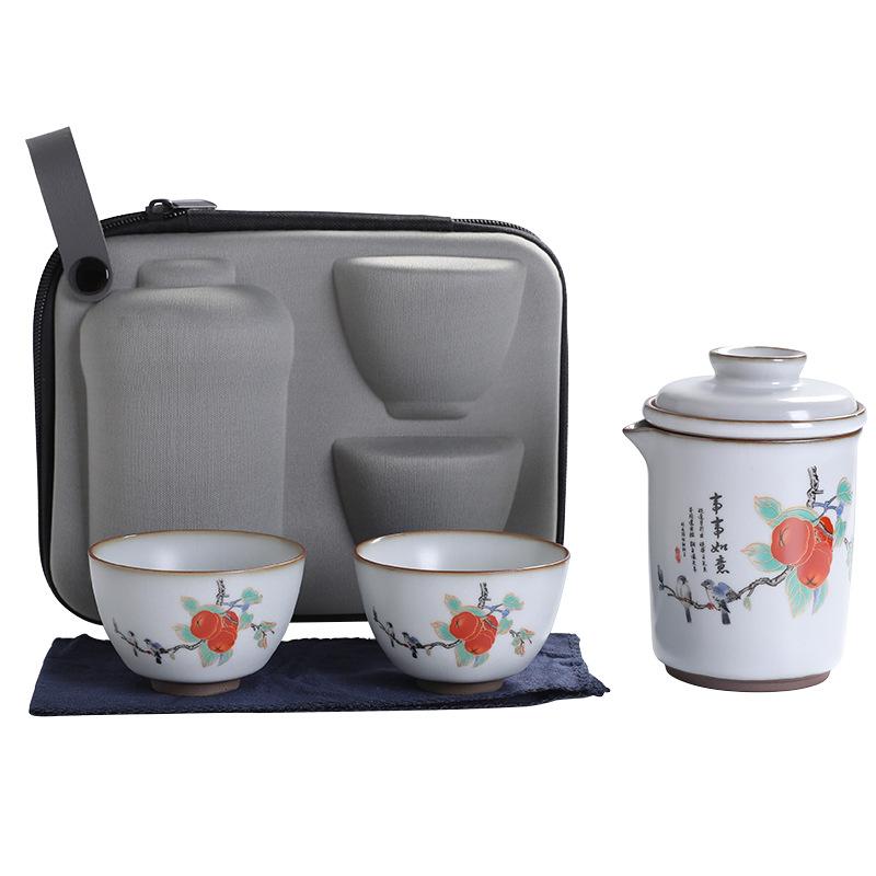 Ru Kiln Kuaike Cup Car Portable Travel Kung Fu Tea Set One Pot Two Cups Ceramic Ru Porcelain Customization