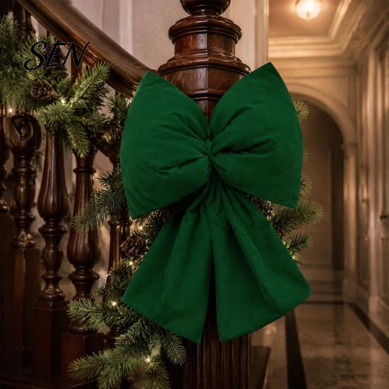 Decorative Velvet Bows for Wreaths Christmas Flocked Fabric Bow, Large Red Bow with Hanging Strap, Mall Window Displays Festive Pendant Tree, Holiday