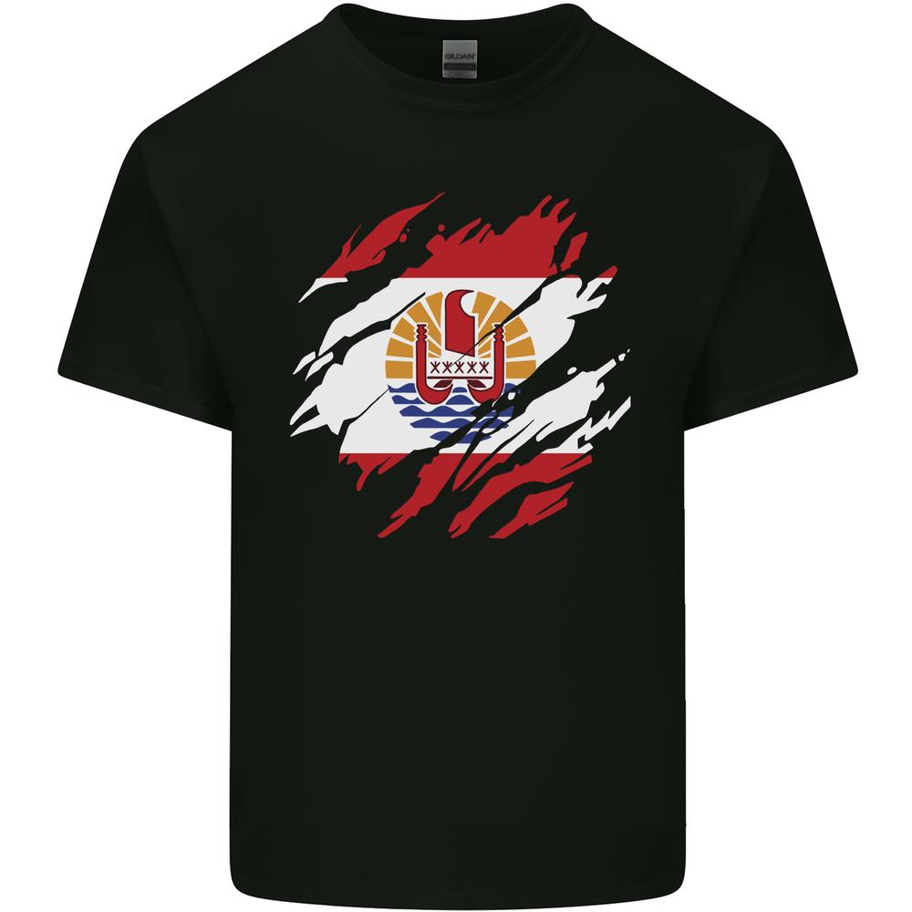 Torn Flag French Polynesia Mens Light Cotton T-shirt XXXL