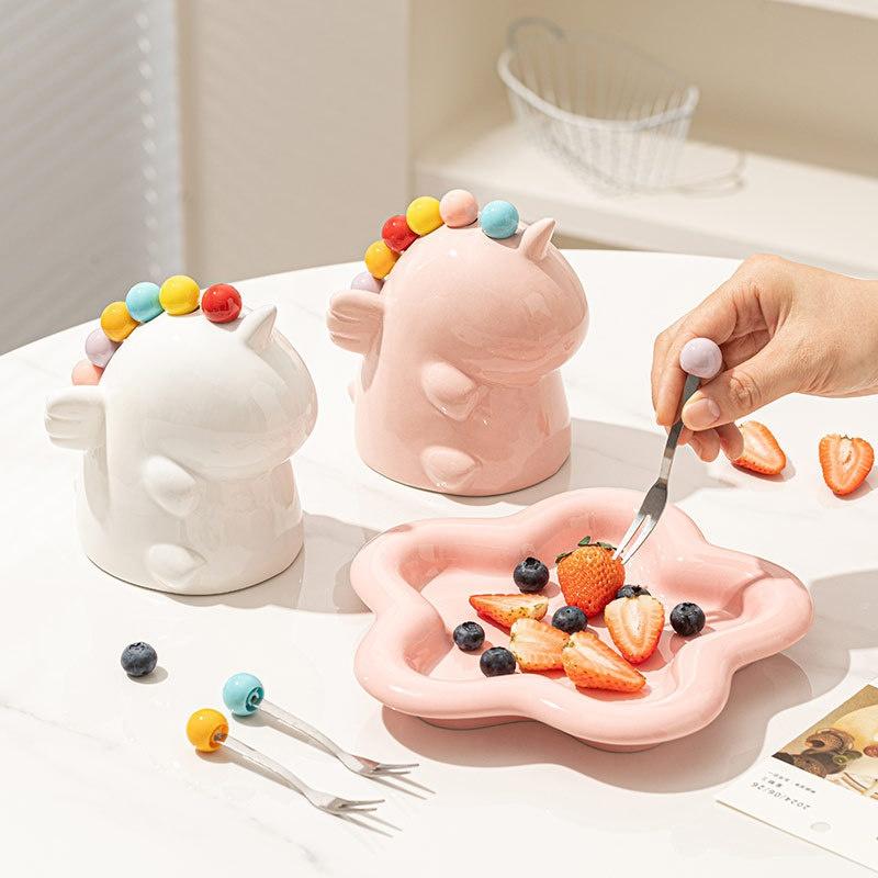 Creative Kawaii Stainless Steel Fruit Fork Cute Storage Set Fruit Fork Kitchen Storage Coffee Tea Dessert Fork Gift Set