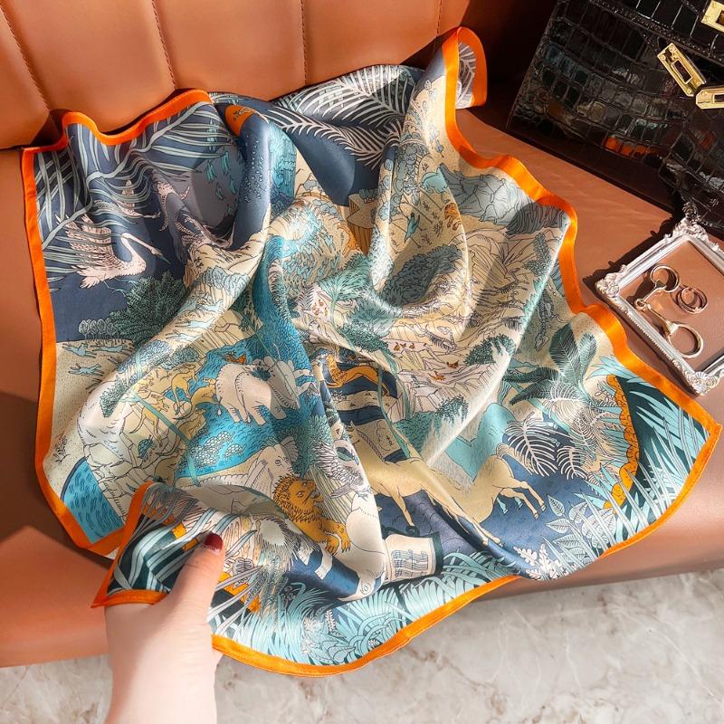 

Весенний новый животный карнавал шелковый креп-сатин шелковый шарф женский шелк тутового дерева маленький квадратный шарф элегантный шелковый подарок 68cm