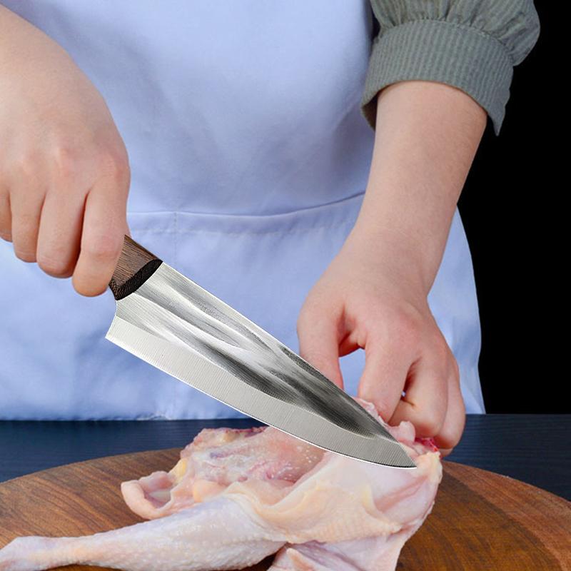 Geschmiedetes Koch-, Ausbein-, Tranchierbeil, Professionelles Küchenmesser für Fleisch, Geflügel, Metzgerei, Schäler, Schneidwerkzeug, Grillmesser mit Scheide