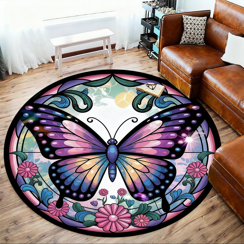 1pc Butterfly Flowers Round Chair Mat Office Area Rug - Non-Slip, Floor Mat for Office, Bedroom, Ideal Home Decor Gift C0112058