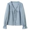 Sancai 2026 Spring Striped Ruffle Lace Top