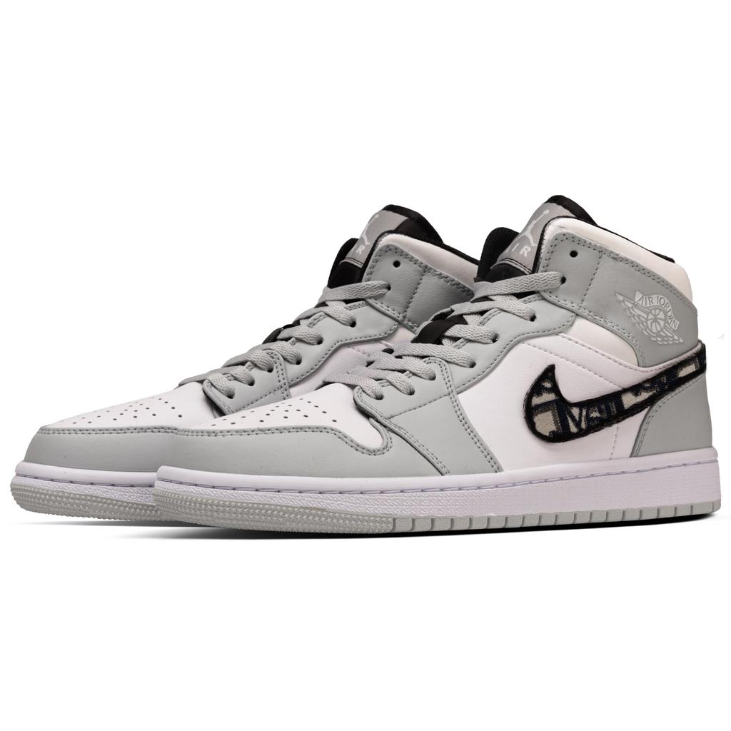Jordan Air Jordan 1 Ollie Abrasion Resistant Mid top Vintage Basketball Shoes Men's White Gray 554724-078(Team1291-)