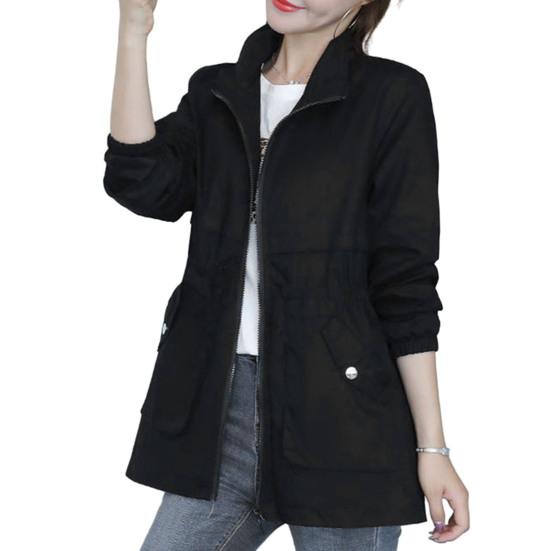 Women Autumn Winter Double Layer Windbreaker Stand Collar Long Sleeve Zipper Placket