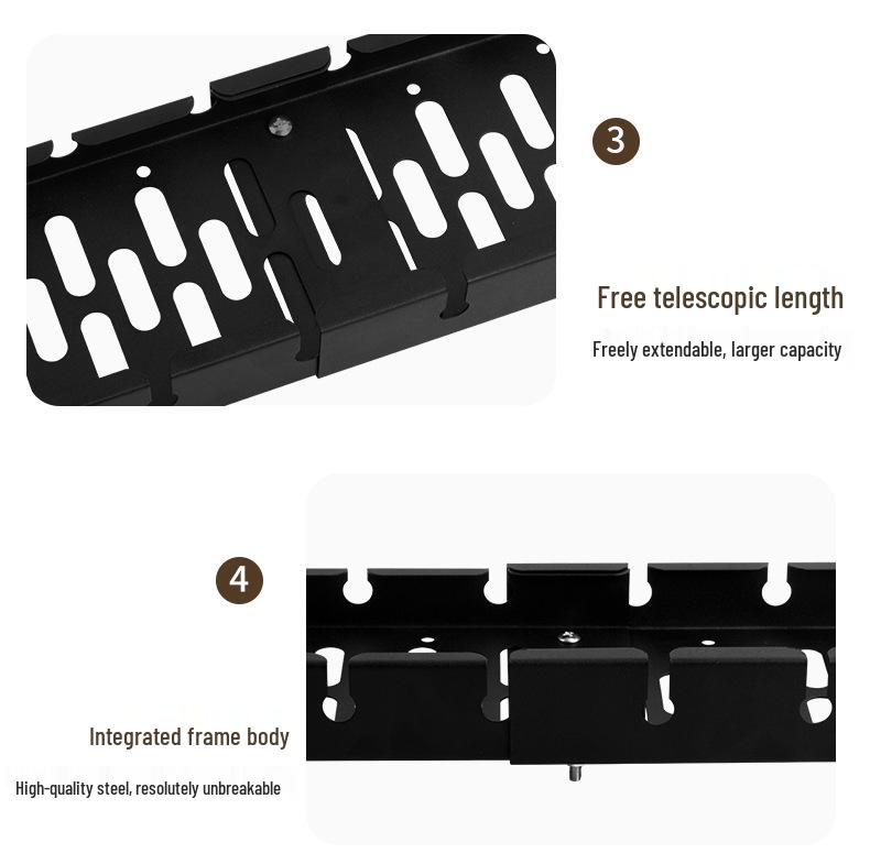 Under-Desk Punch-Free Cable Organizer: Adjustable Storage Rack for Power Strips and Data Cables