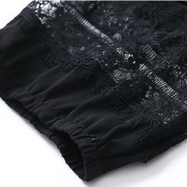 Plus Size Summer Dress V Neck Lace Hollow Out A Line Midi Knee Length Loose Half Sleeves Solid Color Single Breasted Womens Dress