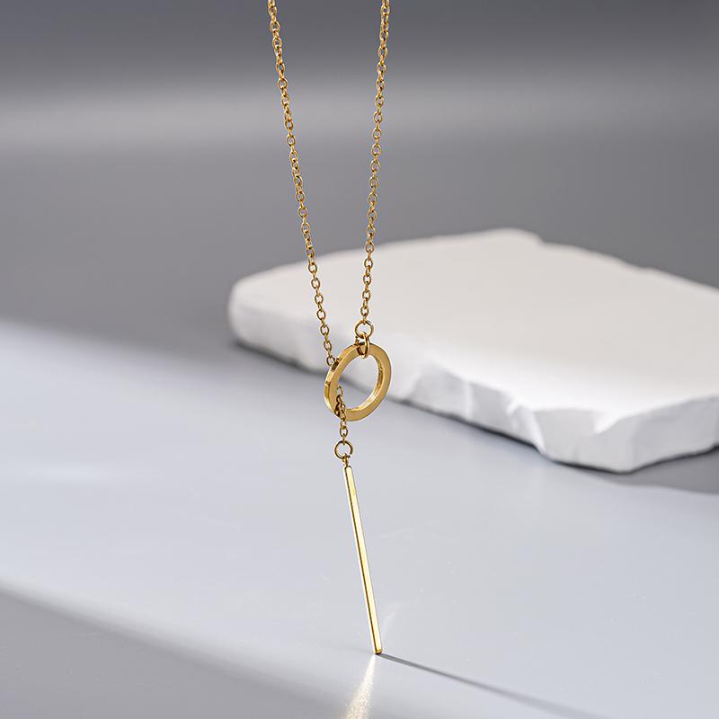 Huitan Novel Round Stainless Steel Pendant Necklace for Women Elegant Party Wedding Fashion Versatile Daily Lady Jewelry GiftGood product