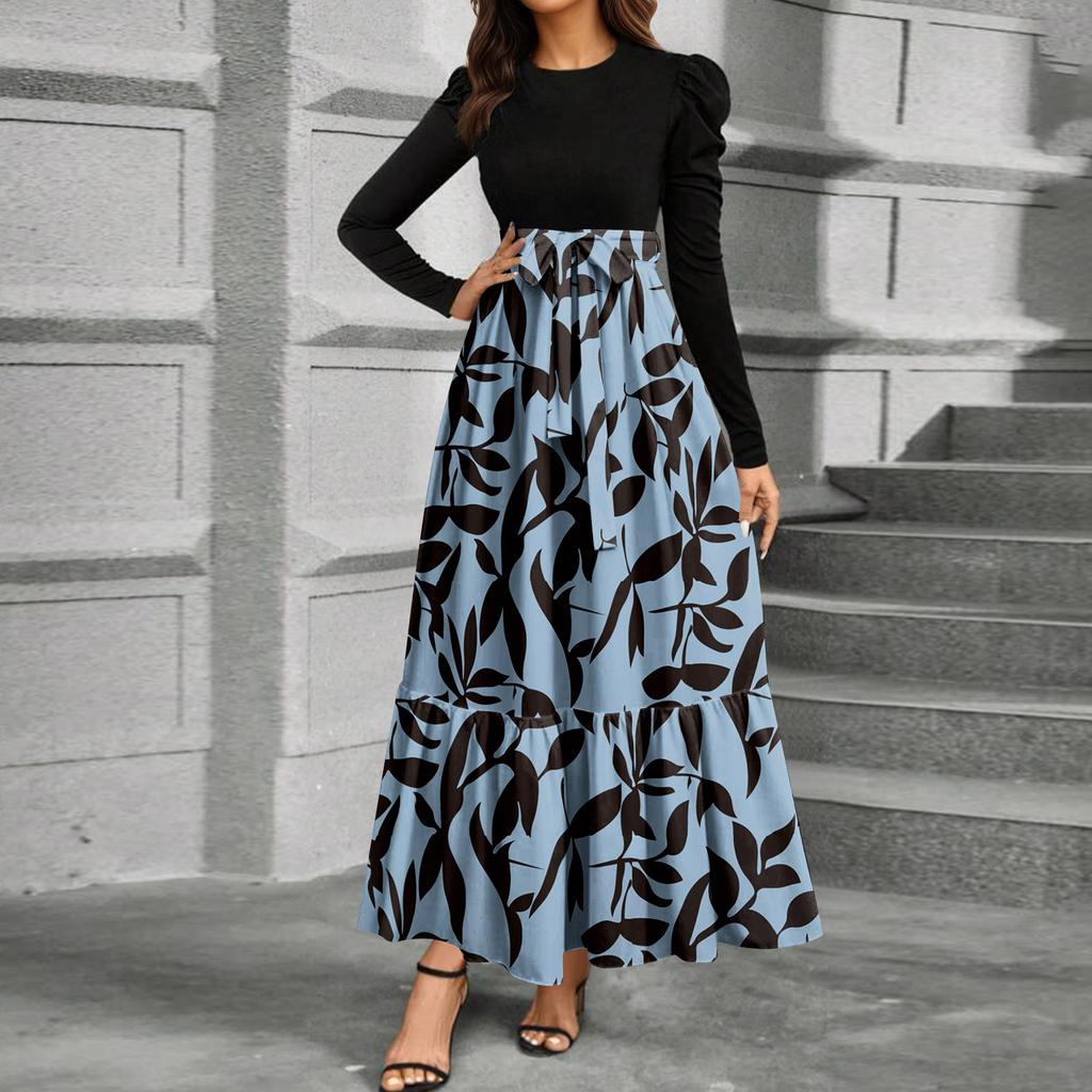 Elegant Long Sleeve Maxi Dress for Women, Floral Print High Waist A-Line Casual Party Dress, Comfortable Fit, Stylish Design