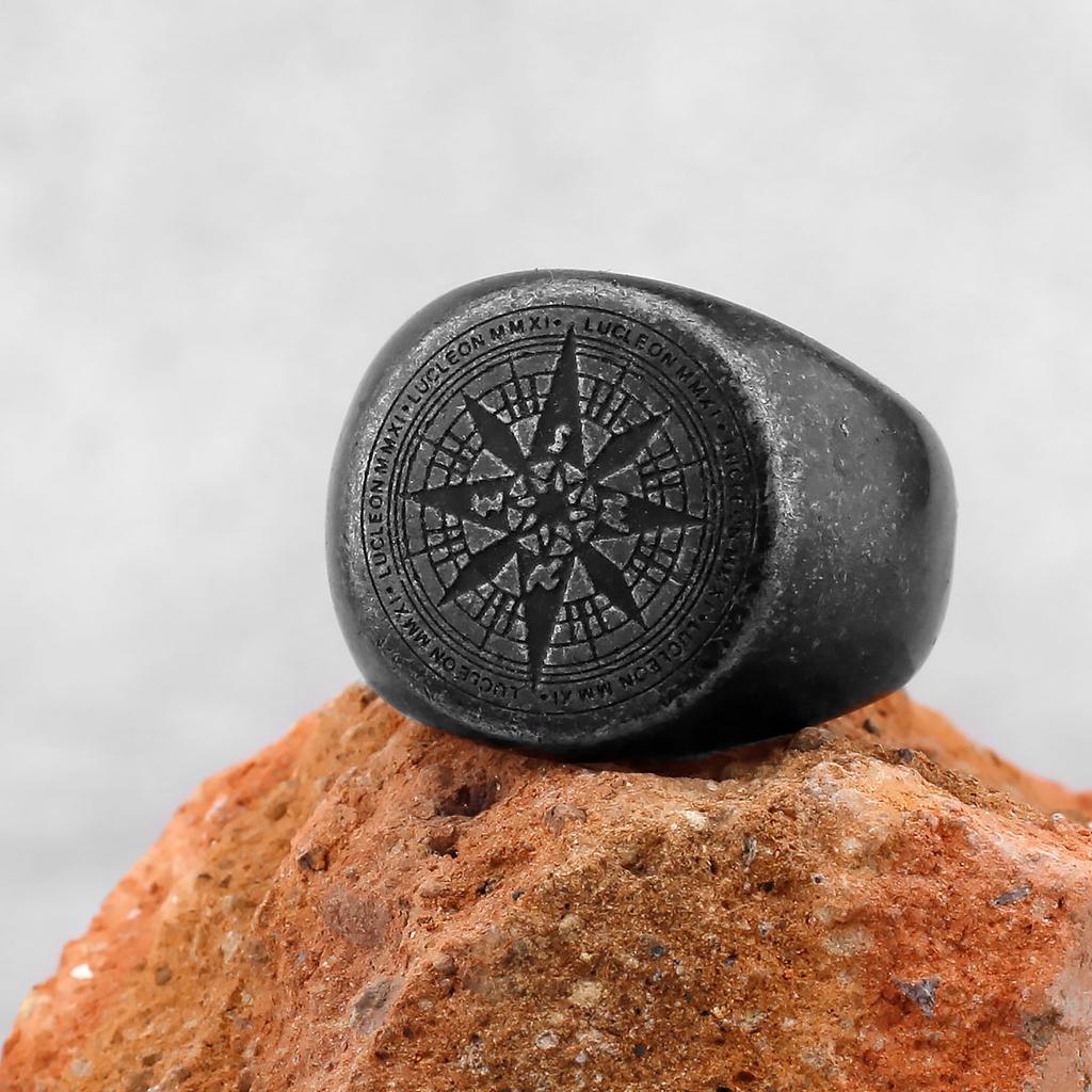 1/316L Stainless Steel Viking Compass Men's Ring Odin Amulet Domineering Jewelry Gift for Men