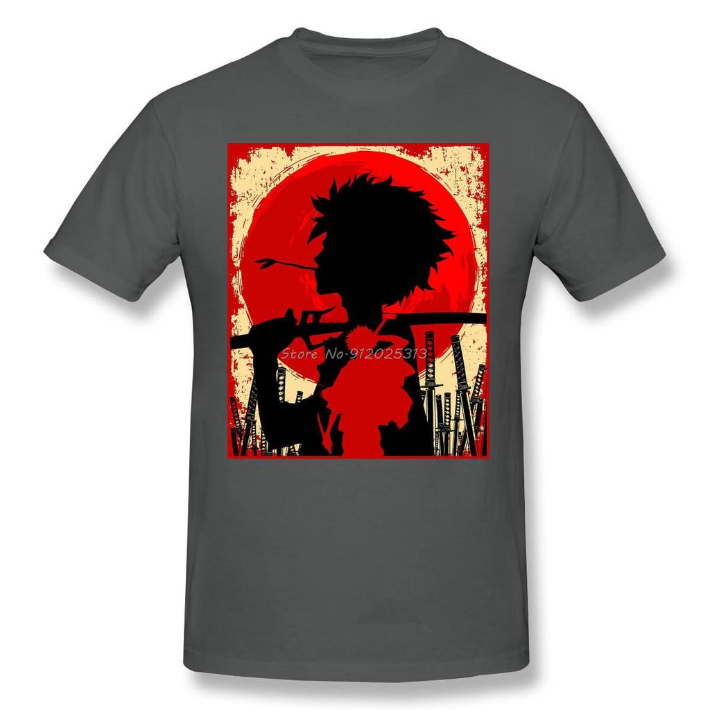 High Quality Unisex Samurai Champloo Funny Anime Unisexga Black Tshirt Samurai Sunset Mugen Pure Cotton Tees Harajuku Daily Life