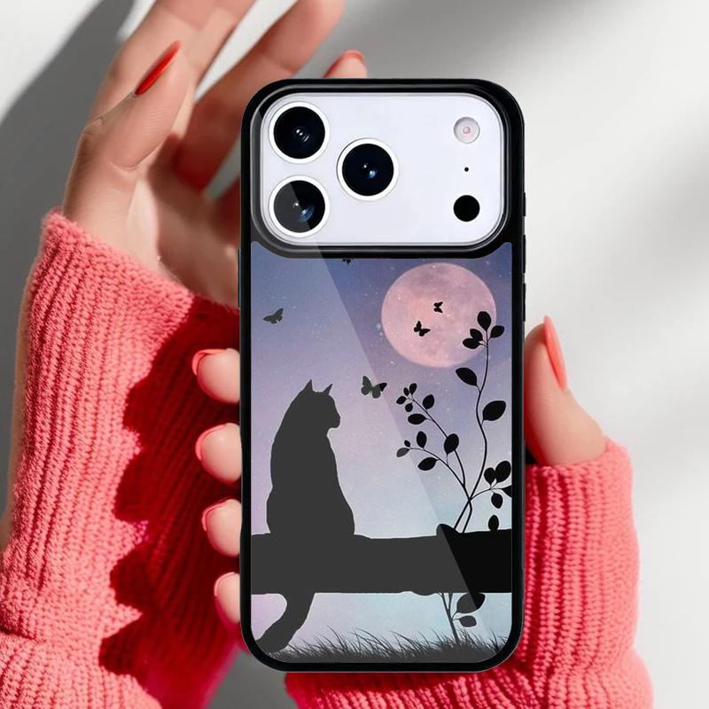 Anime Moon Cat Phone Case for iPhone 17 16 15 14 13 Pro Max Back Cover for 12 11 Pro Coque