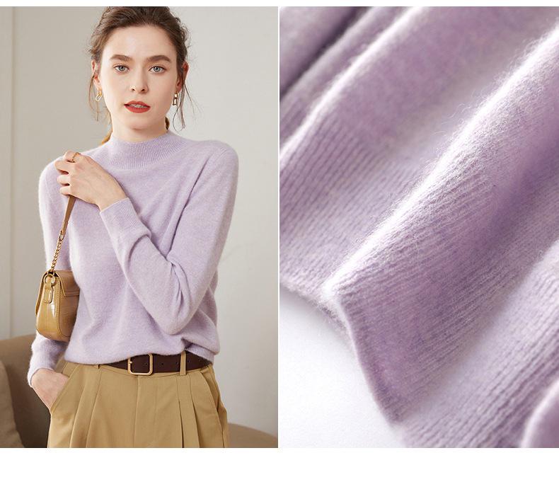 Women's Cashmere Half-High Neck Slim-Fit Sweater – Soft, Smooth, and Stylish Design