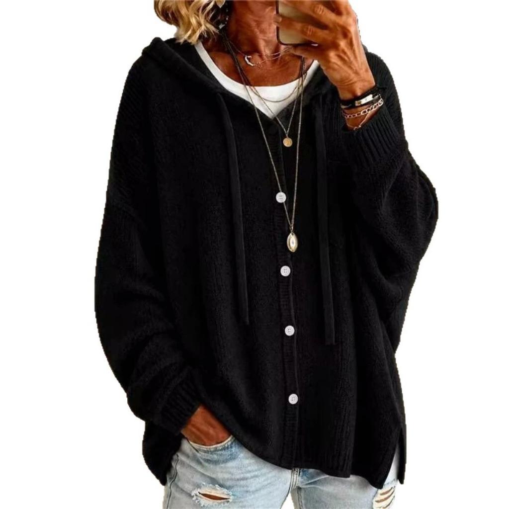 New Autumn and Winter Styles, Button Knit, Hooded Sweater, Cardigan, Solid Color, Casual, Fashionable Jacket, Women's