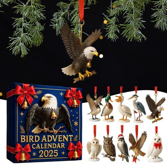 2025 Bird Advent Calendar 24 Days Handcrafted Acrylic Ornaments with Realistic Designs 2D Flat Hanging Decor for Christmas Tree & Holiday Display