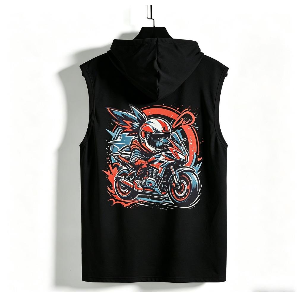 Men s 4 Colors Fun Motorcycle Tank Tops Tees Hooded Man Vests Tops Hip Hop Men Outdoor Casual Men s and Women s Tank Top T Shirt S