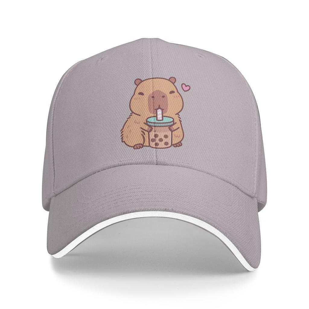 Summer Cute Capybara Loves Drinking Bubble Tea Baseball Cap Fishing y2k Cute Design Sun Trucker Hat Men Breathable Baseball Caps