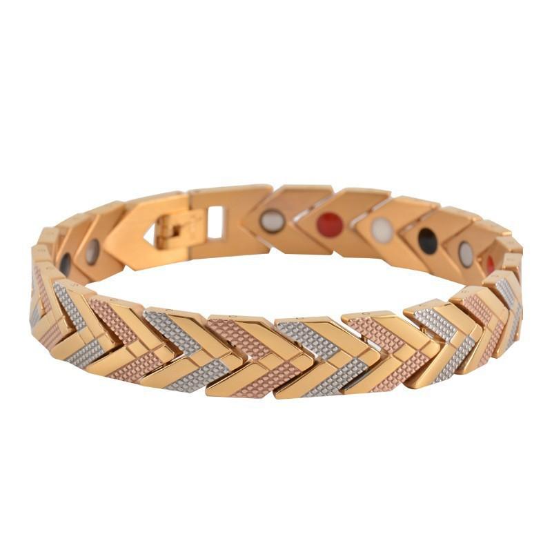 Mens Geometric Stainless Steel Magnetic Therapy Bracelet Vacuum Plated Anti-Fatigue Health Jewelry Cycling Outdoor Activities