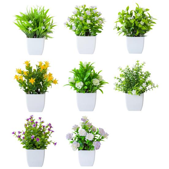 Compact Decorative Plant Artificial Eucalyptus Potted Plant, Lifelike Faux Greenery with Purple/White Flowers & Verdant Leaves, UV-Resistant