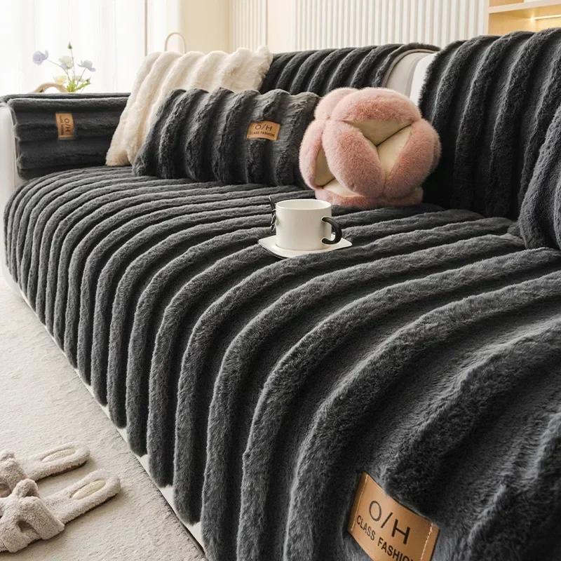 

Плюшевая подушка для дивана с кроликом, противоскользящие универсальные чехлы для дивана для гостиной, толстые супермягкие накидки на диван, защита для диванов A 70x70