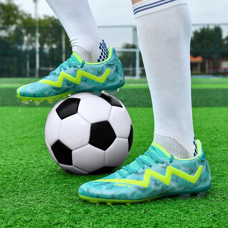 32-45 Football Shoes Men's High-top Football Boots Large Size Long Nails Leather Boys Soccer Shoes