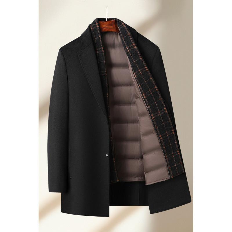 

Шерстяное пальто мужское шерстяное пуховое пальто осень-зима высокого качества средней длины с бархатной утолщенной пуховой подкладкой 195