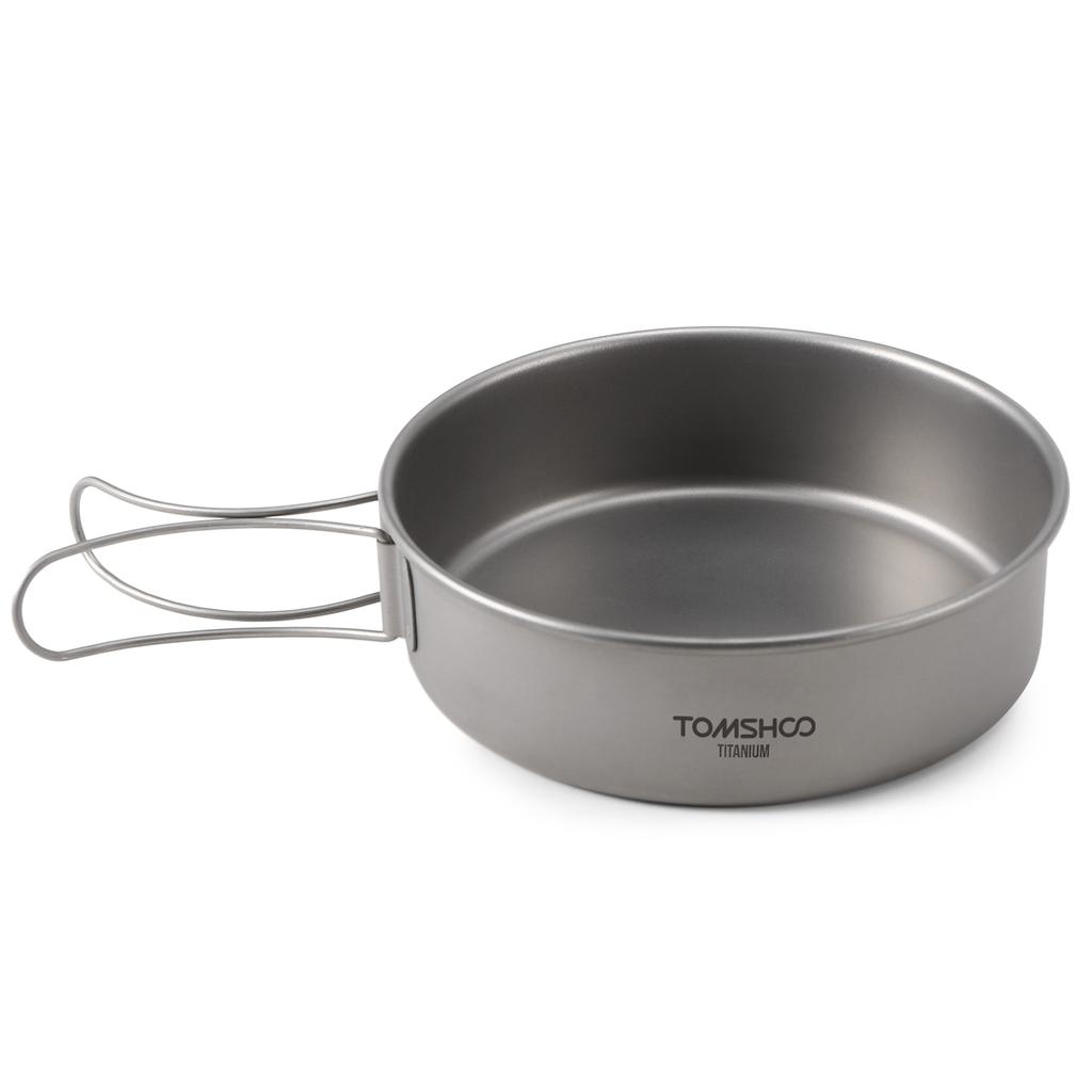 TOMSHOO 3pcs Titanium Bowls Set Ultralight Titanium Dinner Bowl Pan with Foldable Handles for