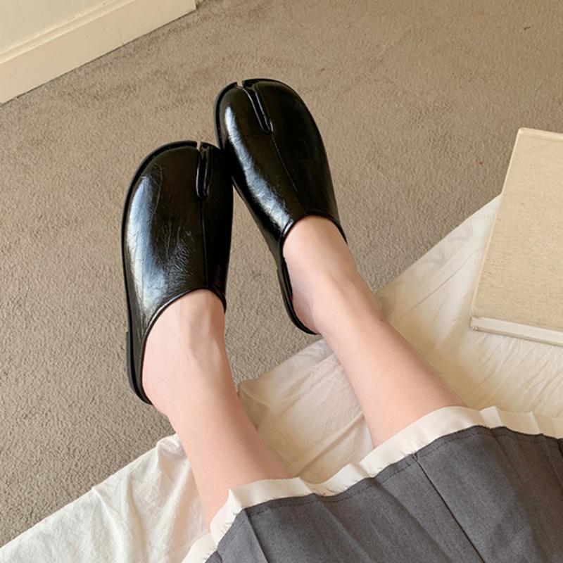 Fashion Bailamos Women Split Toe Fur Slippers Tabi Ninja Slip On Flats Round Toe Shallow Lazy Boat Slingback Mules Shoes Soft Warm Loafe