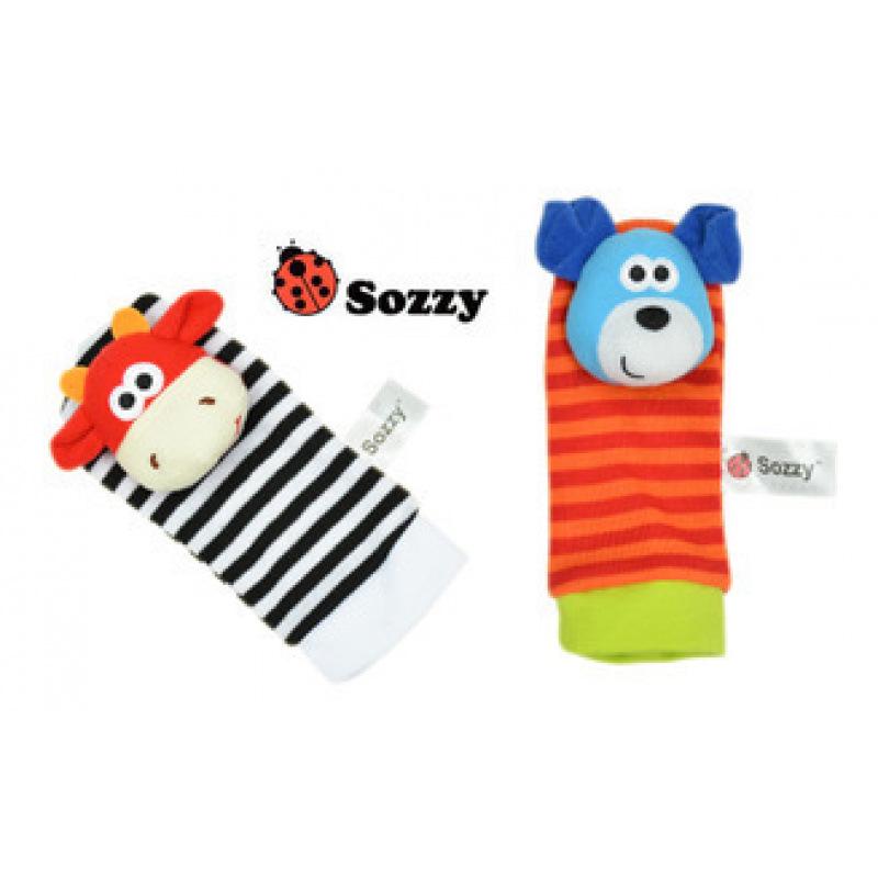 Zebra Animal Baby Toy: Sozzy Wrist Strap, Hand-Cranked Pacifier, Socks & Small Bell Color Card.