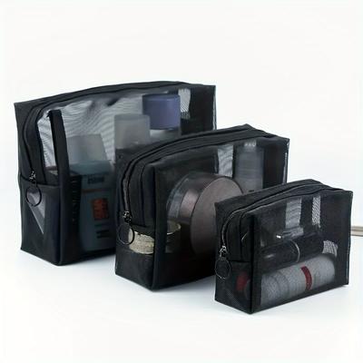 3 ks síťované průhledné kosmetické tašky malá velká černá make-up taška přenosná cestovní toaletní taška organizér pouzdro na rtěnku úložný pouzdro
