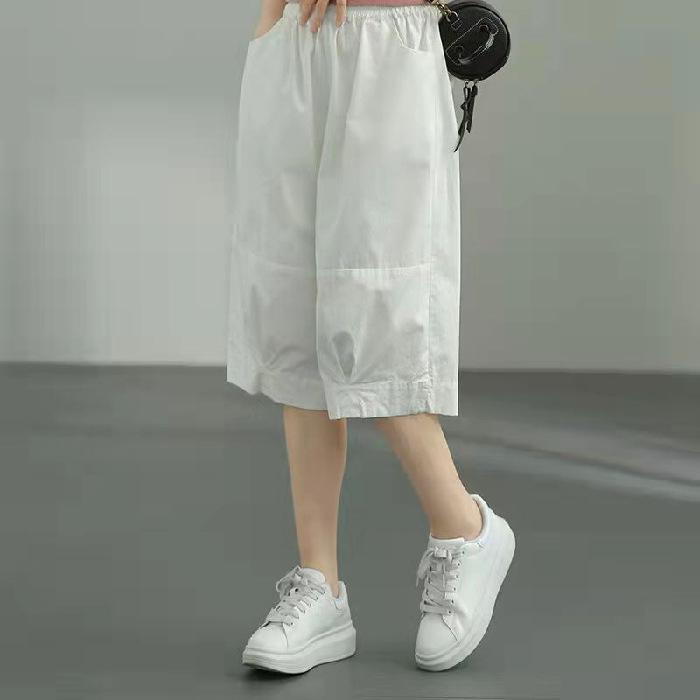 Kadın Yazlık Bol Kesim Günlük Beş Nokta Geniş Paça Pantolon Öğrenci Düz Renk Orta Bel Günlük Düz Pantolon