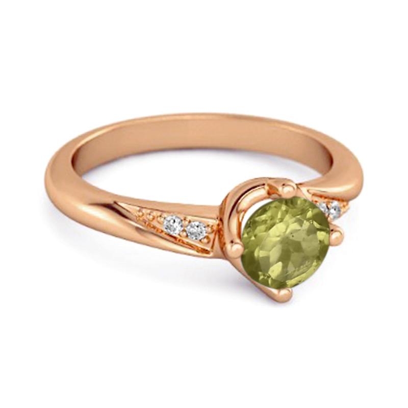 Solitaire Classique Péridot avec Bague CZ d'Accent - Argent Sterling Vermeil Or Rose