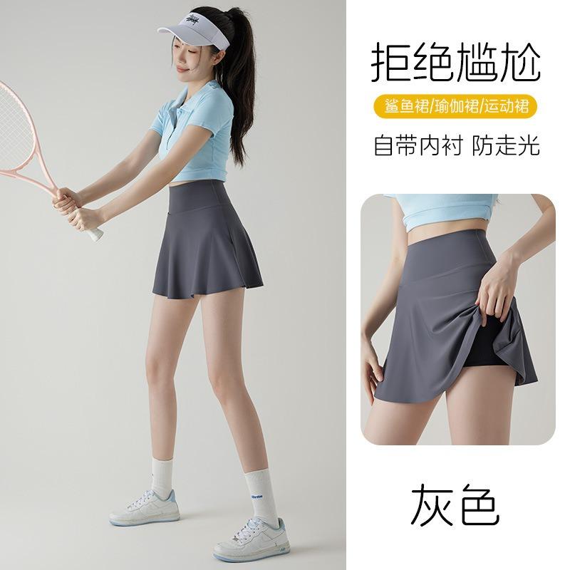 Anti-light short skirt shark pants women's summer thin outer wear running fitness nude belly fake two yoga skirts