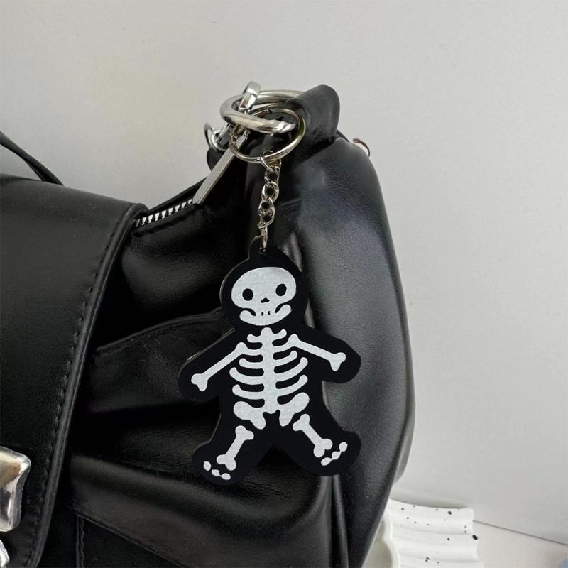 Practical Leather Keychain Feature Gothic Skeleton Charm For Year Round Style And Special Occasion Accessorizing