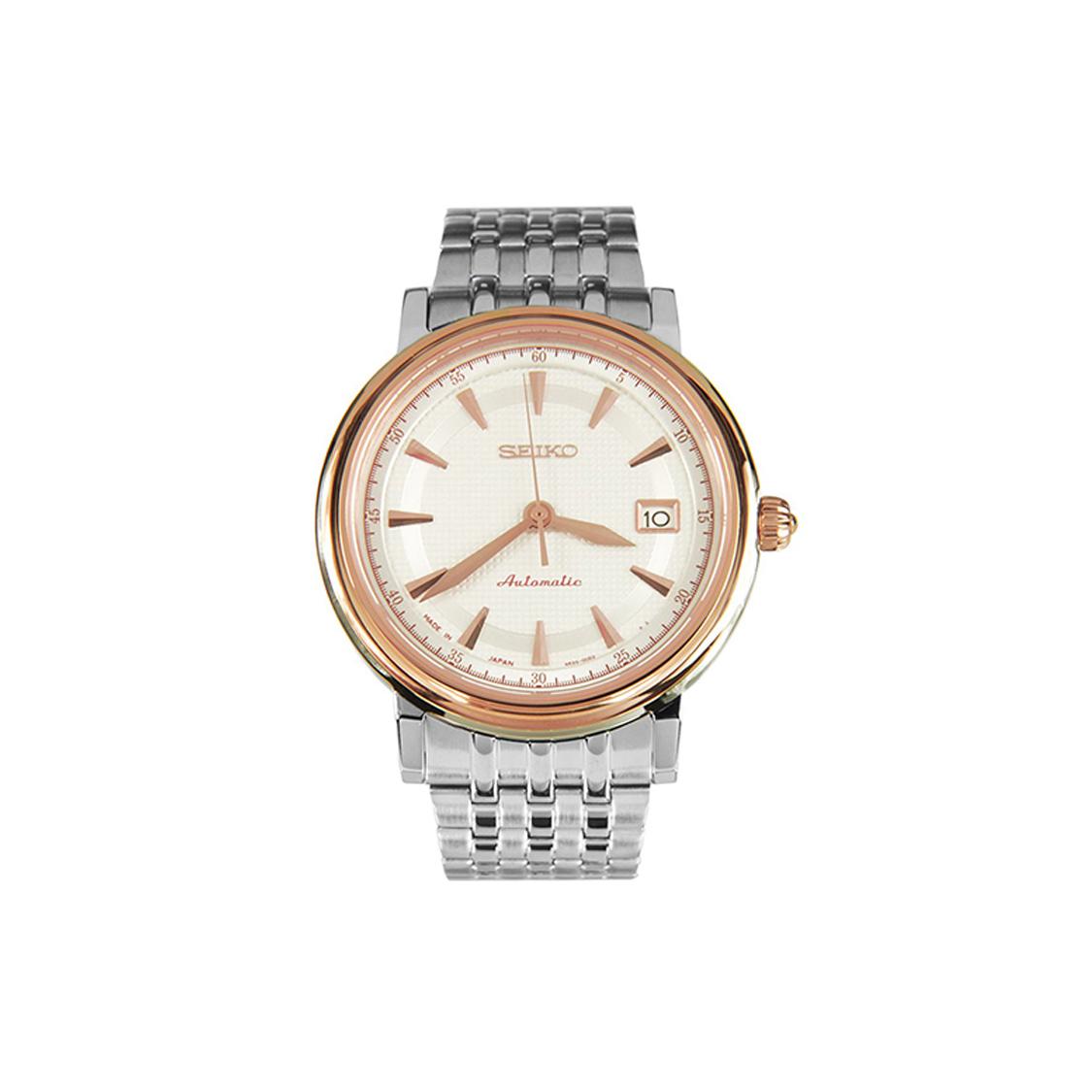SEIKO Presage Automatic Mechanical Movement Gold Plated Stainless Steel Strap Watch Men s Watches SRP118J1 White Dial