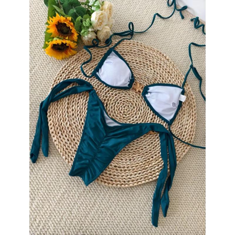 Starfish Strappy Thong Bikini Women Swimwear Female Sexy Swimsuit Solid Bathers Bathing Swimming Swim Suit Beachwear