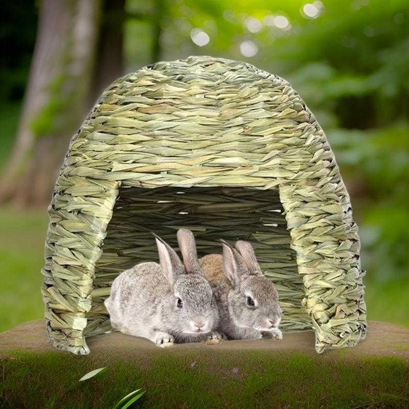 Handwoven Grass Straw House for Small Pet Hideouts Habitat Cave for Small Animals Hedgehogs Squirrels Rabbits Playhouse