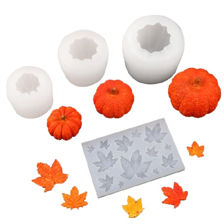 3D Pumpkin Candle Epoxy Mold Maple-Leaves Fondant Mold Halloween Theme Cupcake