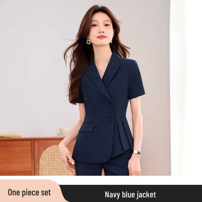 

Серый женский костюм с коротким рукавом: Летняя маленькая профессиональная формальная одежда для менеджеров ювелирных магазинов и рабочая одежда для салонов красоты M