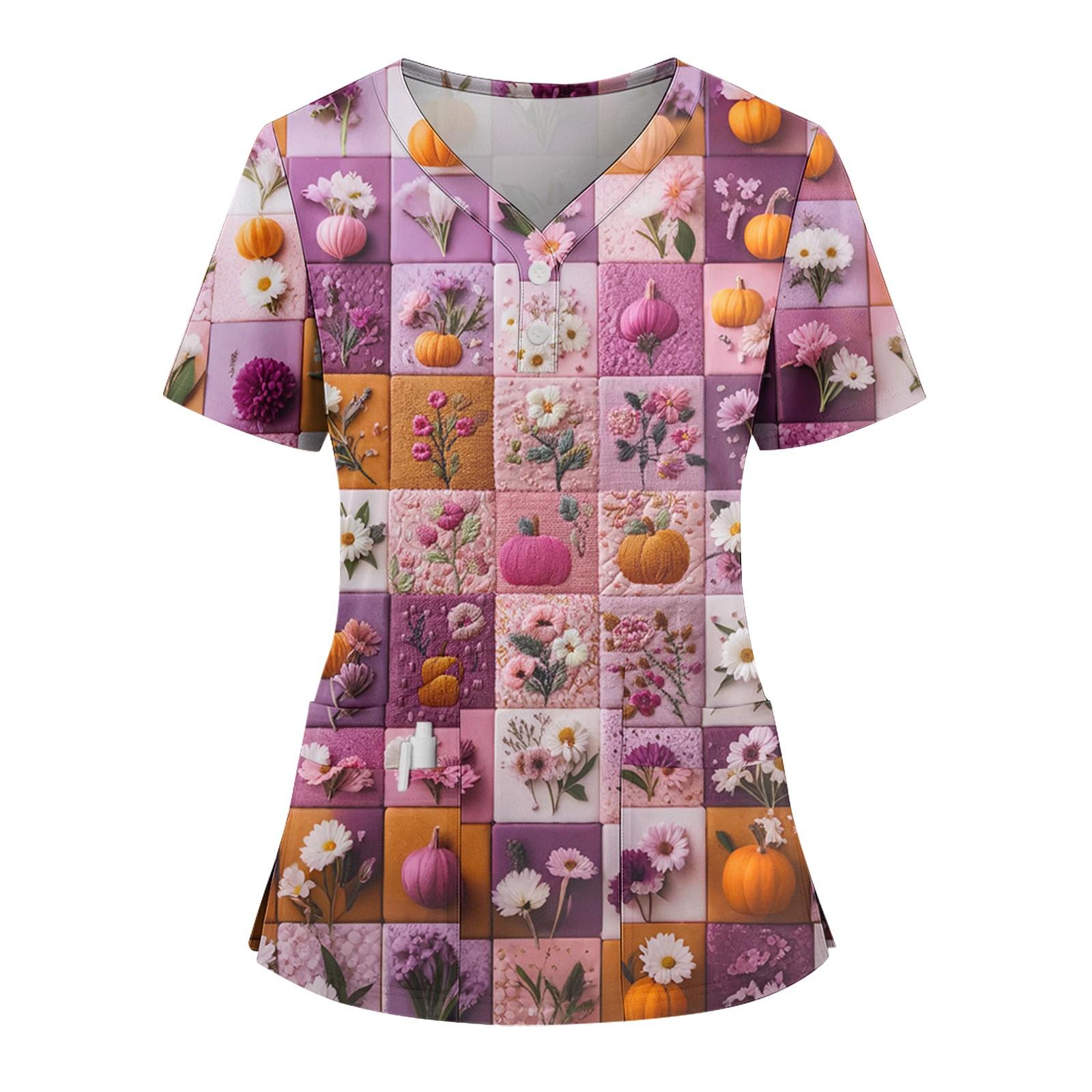 

Женская свободная модная футболка с короткими рукавами, принтом с вышивкой на Хэллоуин, V-образным вырезом, застегивающаяся на пуговицы, с боковым разрезом XXXL