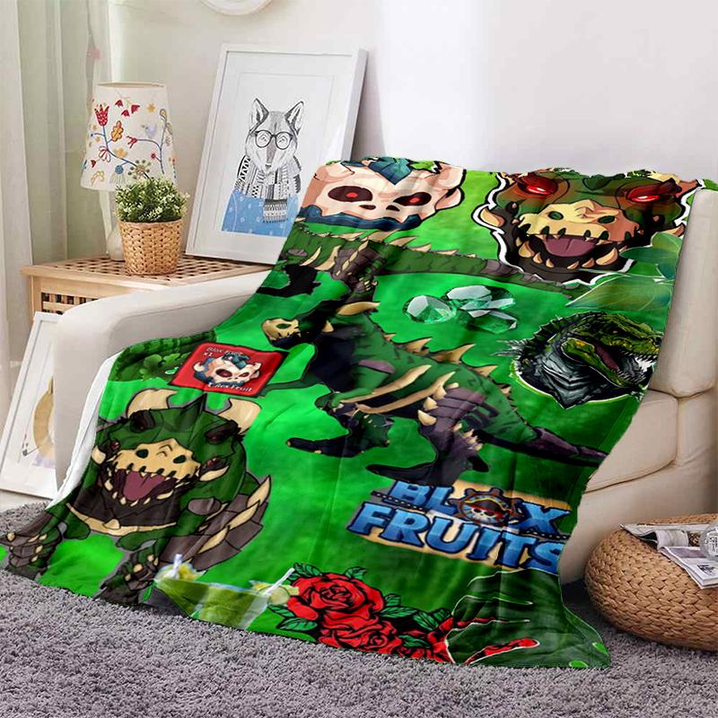 HD B-Blox Fruit 3D Cartoon Game Gift Blanket,Soft Throw Blanket for Home Bedroom Bed Sofa Travel Picnic Office Cover Kids